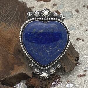 ROSELLA PAXTON Navajo Sterling & Lapis Extra Large Heart Ring Starshots Size 8